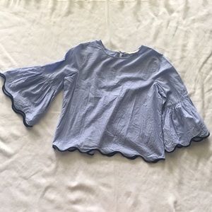 Zara Striped Scallop Blouse